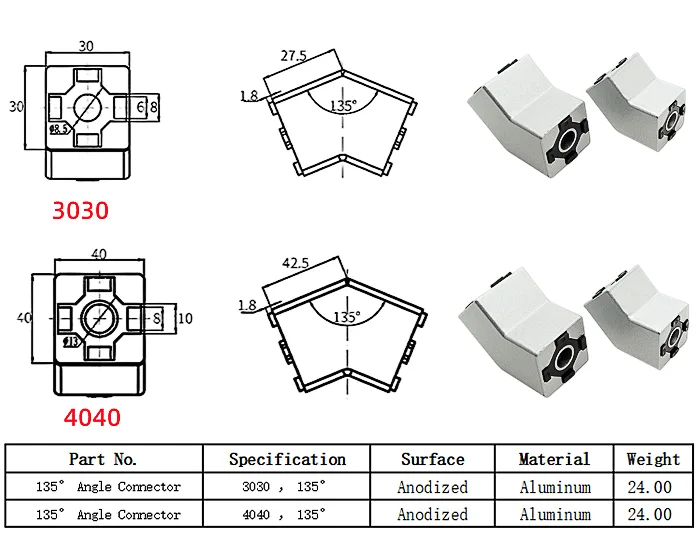 135 Degree Aluminum profile connector bracket(Images1)