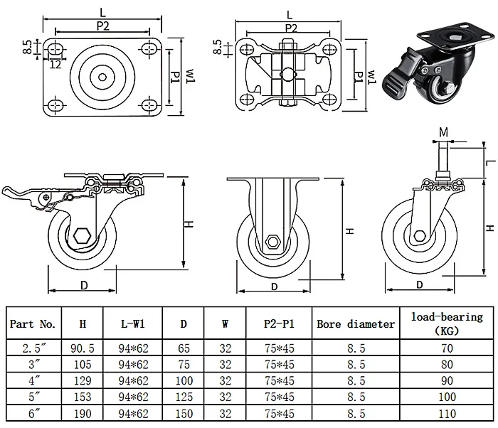 heavy duty office chair polyurethane rubber caster wheel(Images1)