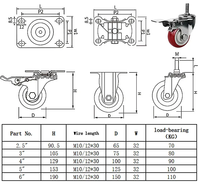 Trolley Rack Casters Wheels Heavy Duty PVC/PU Castor(Images1)