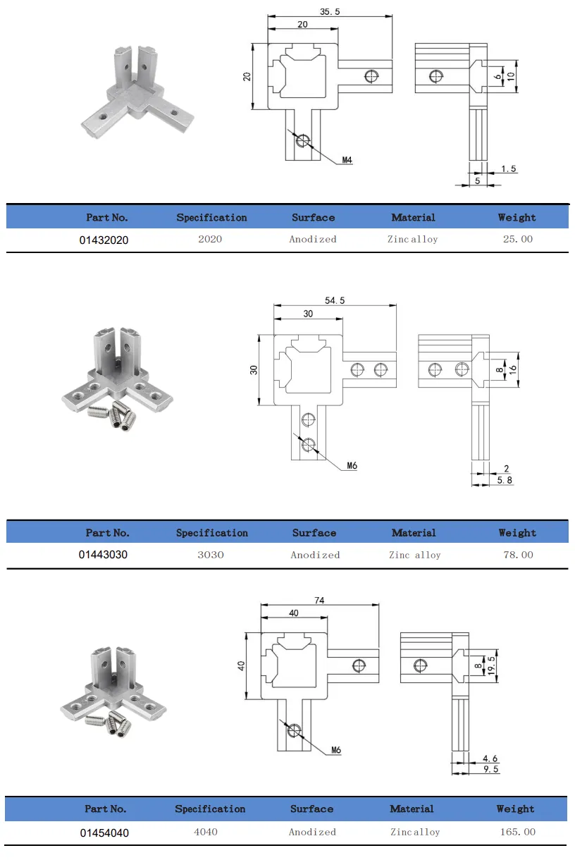 3 Way Aluminium Profile 2020 Angle Corner Bracket(Images1)